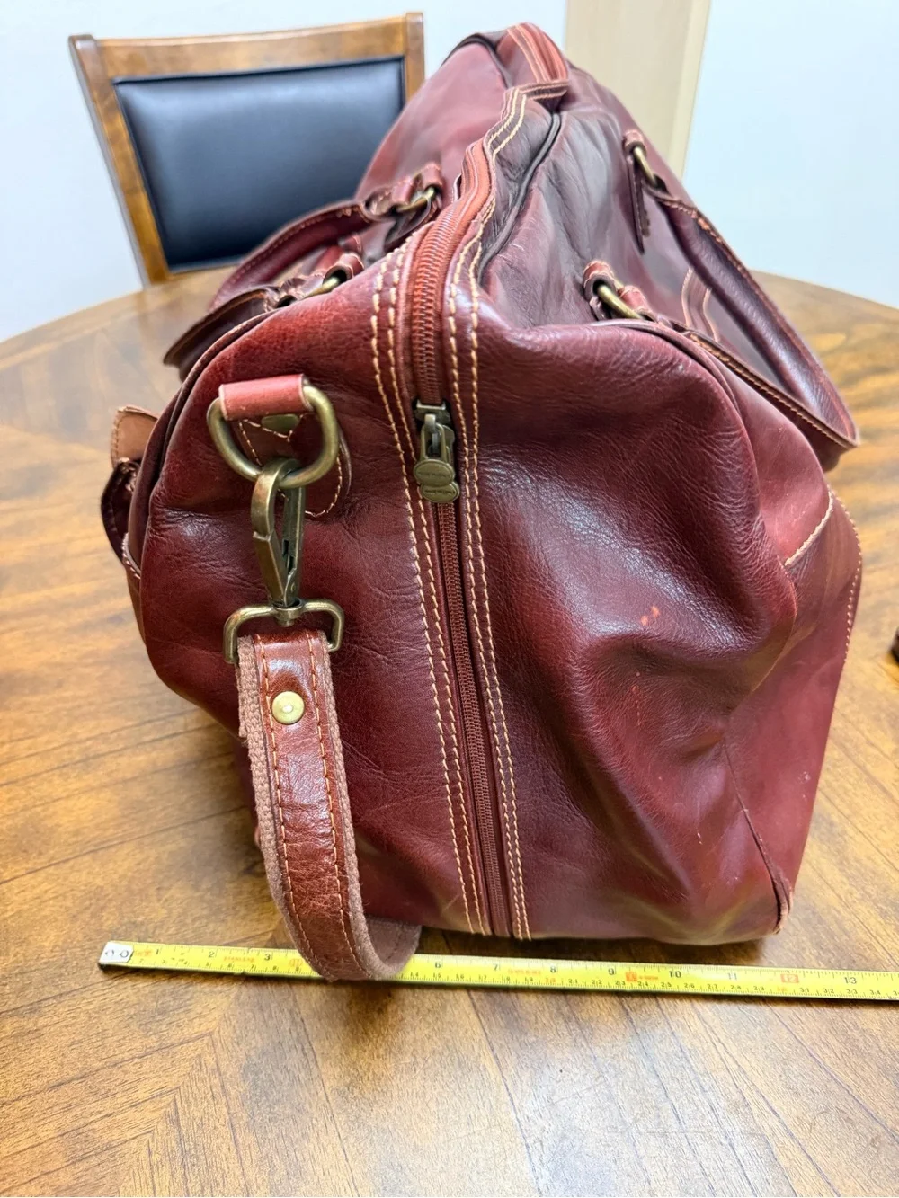 Large 24” Italian Genuine Leather Duffle Weekender Bag Burgundy Handmade Italy